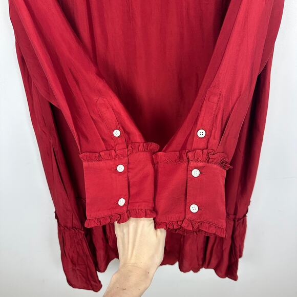 J.Crew Amelia Popover Shirtdress Drapey Viscose Twill Burgundy Ruffle 2X NWT - Picture 12 of 15